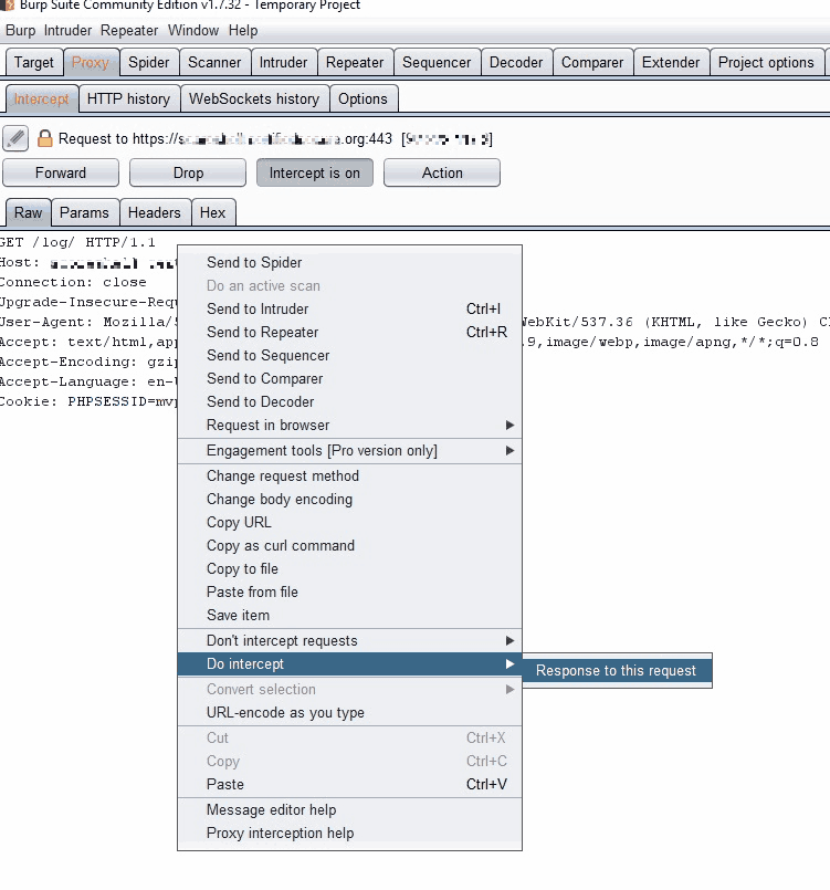 Intercepting redirect in Burp Suite